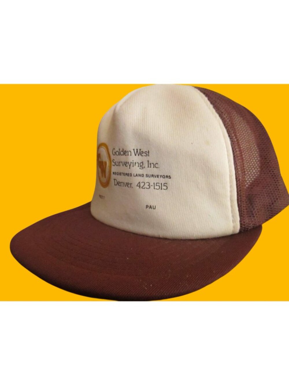 Mesh trucker Skater Cap  True Vtg 80s DENVER COLORADO SURVEYING Brown/beige OSFA